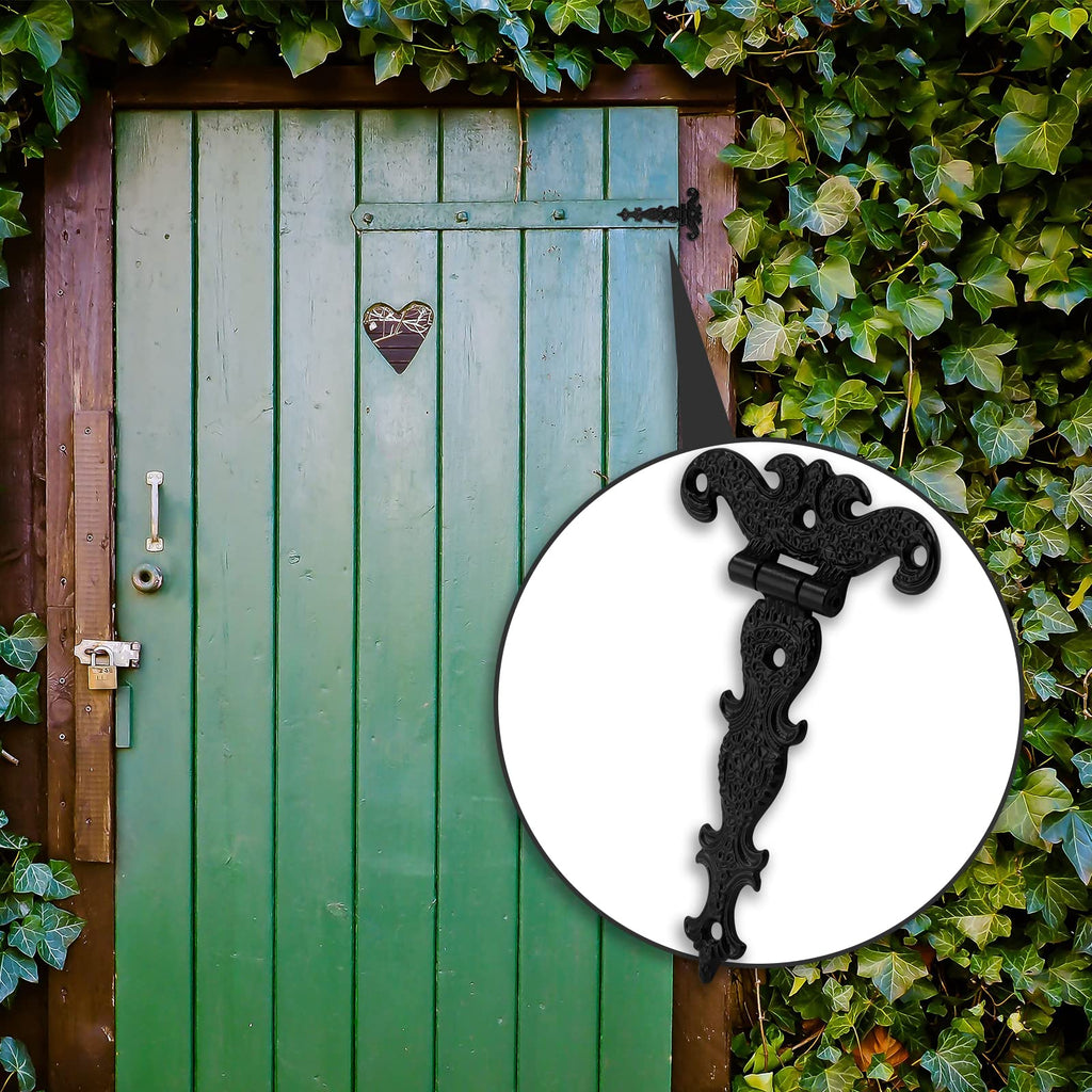 4Pcs Tee-Strap Hinges Heavy Duty Hinges Hardware Antique Black Decorative Gemel for Barn Door, Gate with Screws (4.33"