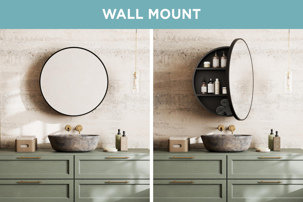 Bathroom Medicine Cabinet with Mirror, Round Bathroom Wall Cabinet with Rustproof Aluminum Frame, 2 Shelves, Surface