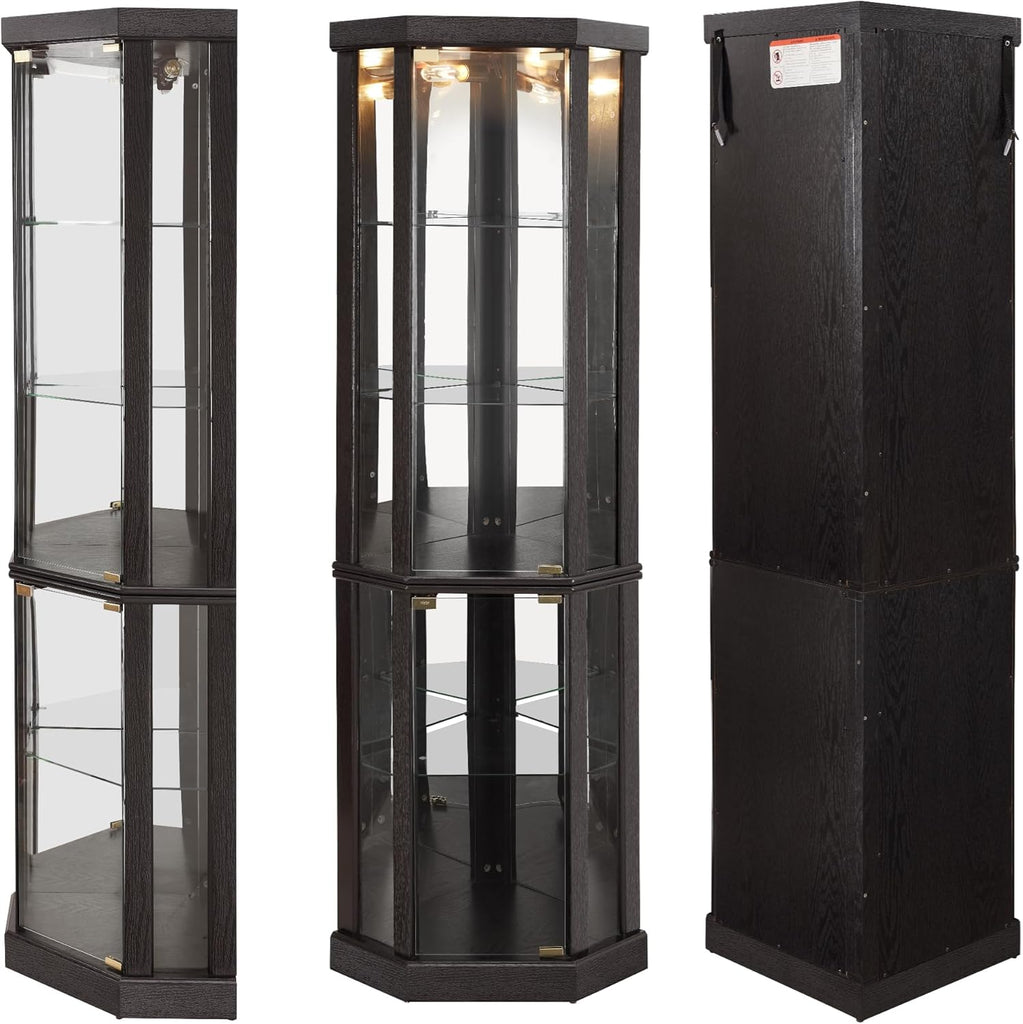 70" H Glass Display Cabinet, China Cabinet Dis, Black | 3-Side Glass Display with Customizable Shelves, Tempered