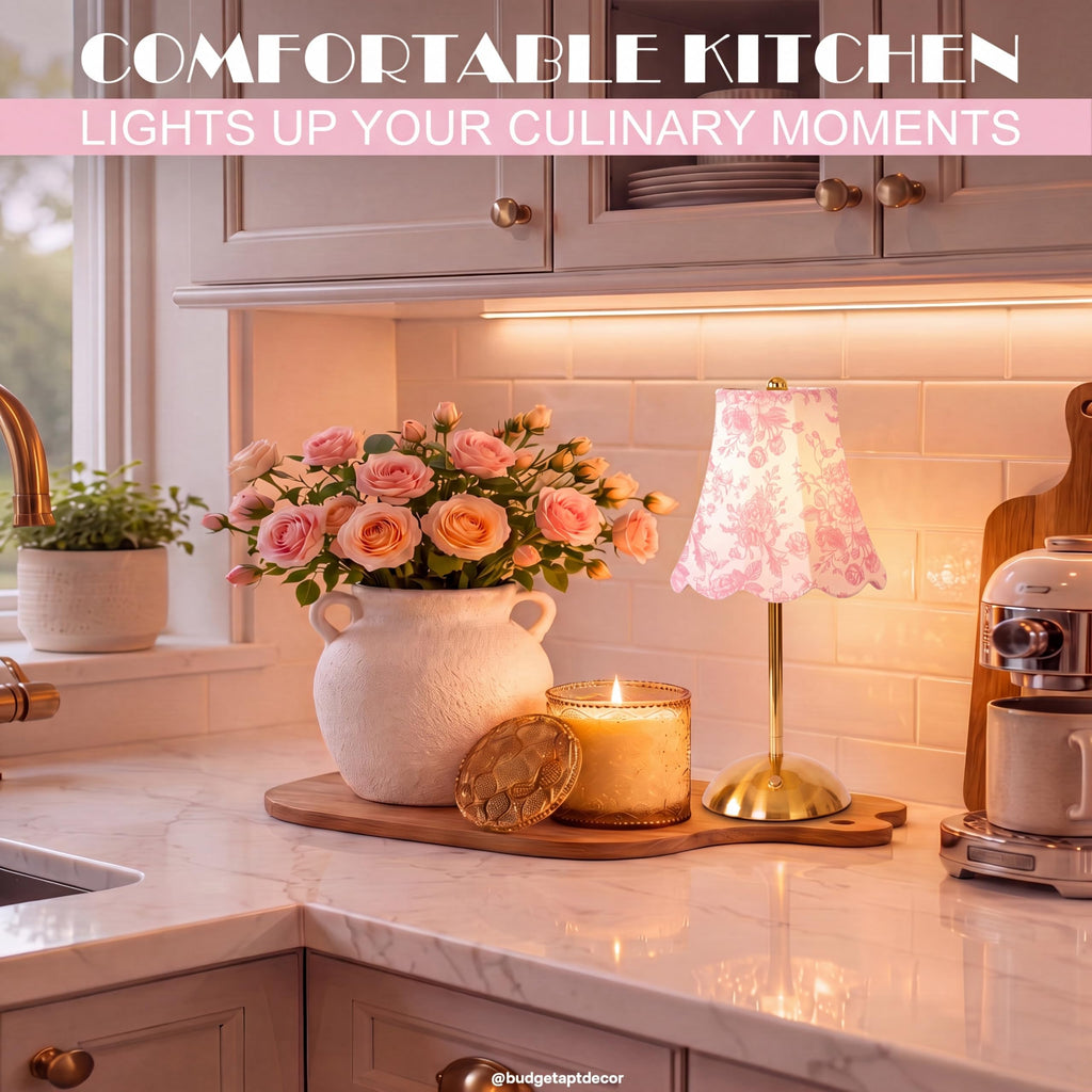 Pink Floral Cordless Table Lamp Rechargeable Touch LED