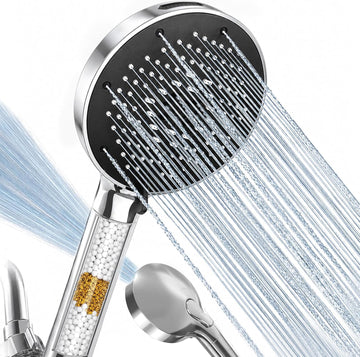 NSF Certified Filtered Shower Head with Handheld for Hard Water to Remove Chlorine High Pressure 9-Spray Setting (with Power Wash) Anti-Clog Nozzles (1 Filter, Chrome Silver)