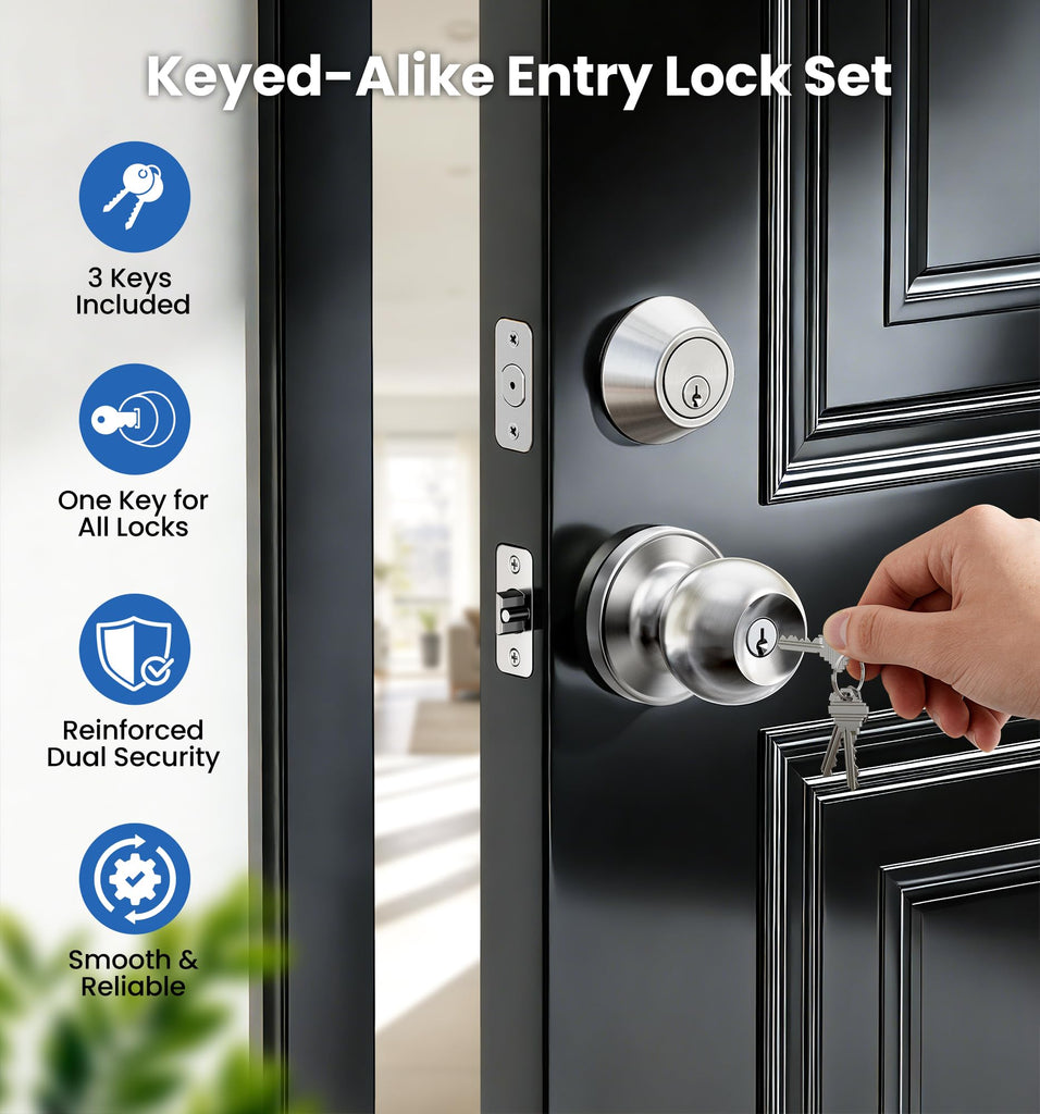 Keyed Alike Door Knob & Single Cylinder Deadbolt Set, Satin Nickel