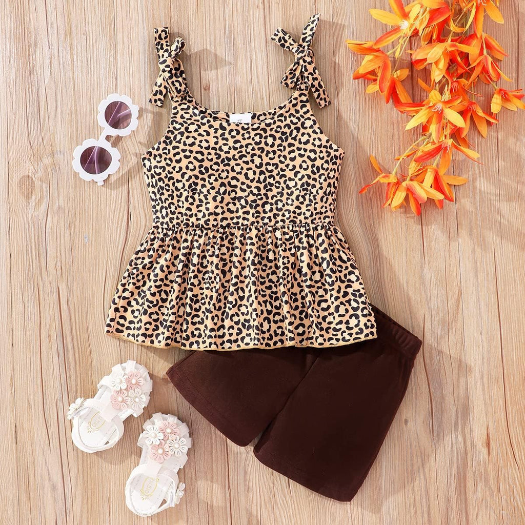 Toddler Girls Clothes Summer Short Set Outfit Tie Knot Shoulder Sleeveless Ruffle Tops and Shorts 2PC Clothing Set