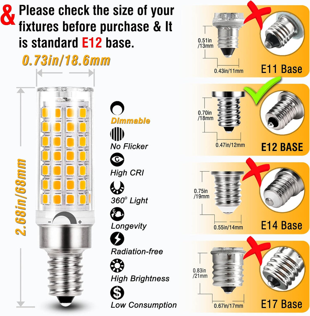 E12 C7 Dimmable Led Candelabra Bulbs 60 Watt Replacement, 2700k