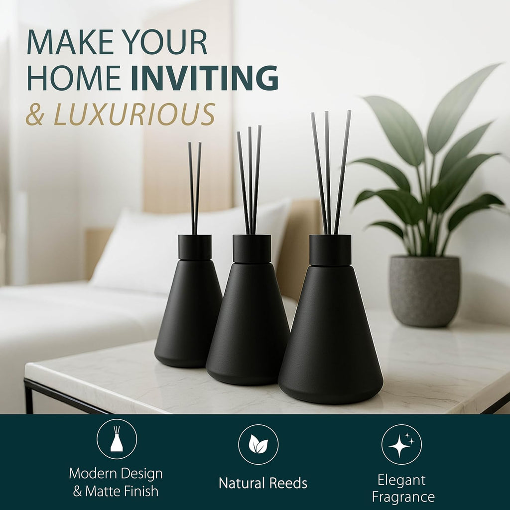 Reed Diffuser Matte Black (3-Pack) - Home Fragrance, 50ml - Set of 3