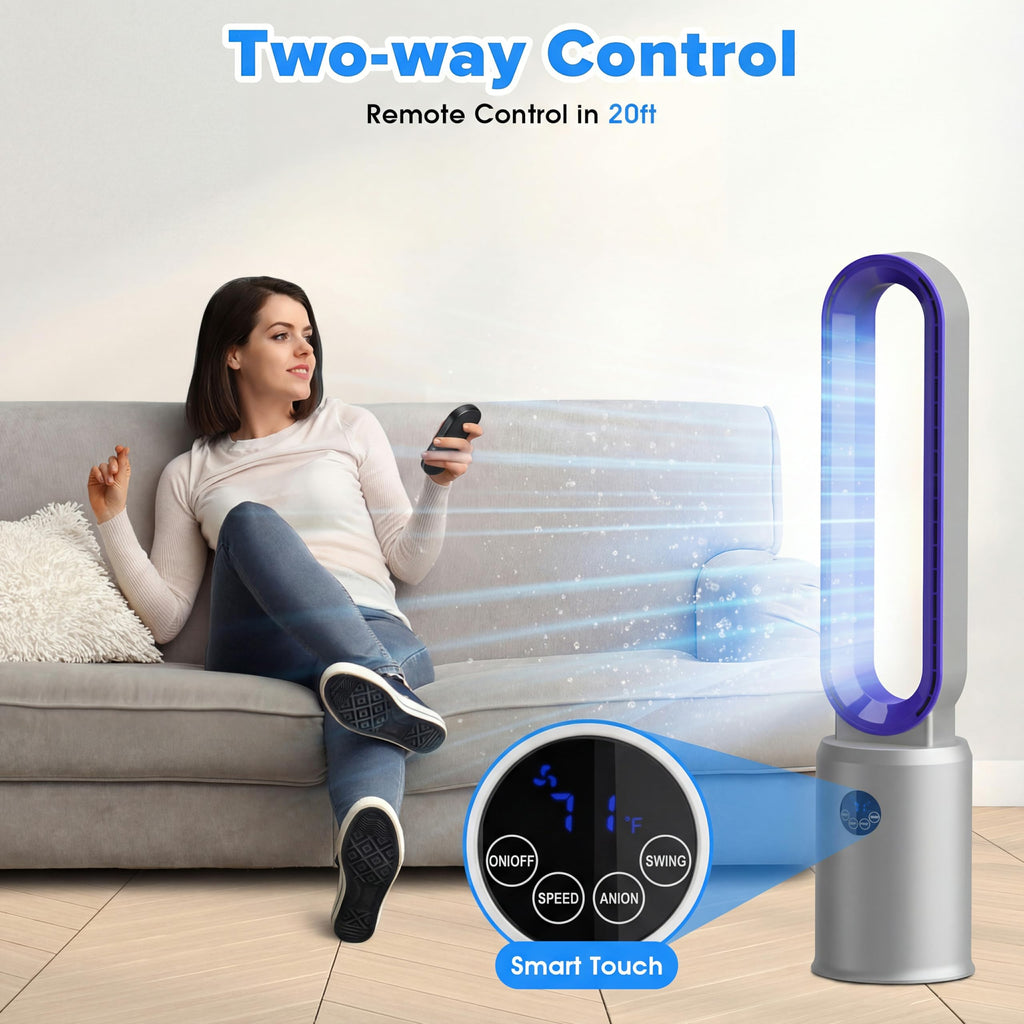 38" Bladeless Tower Fan , Quiet Standing Floor Fans