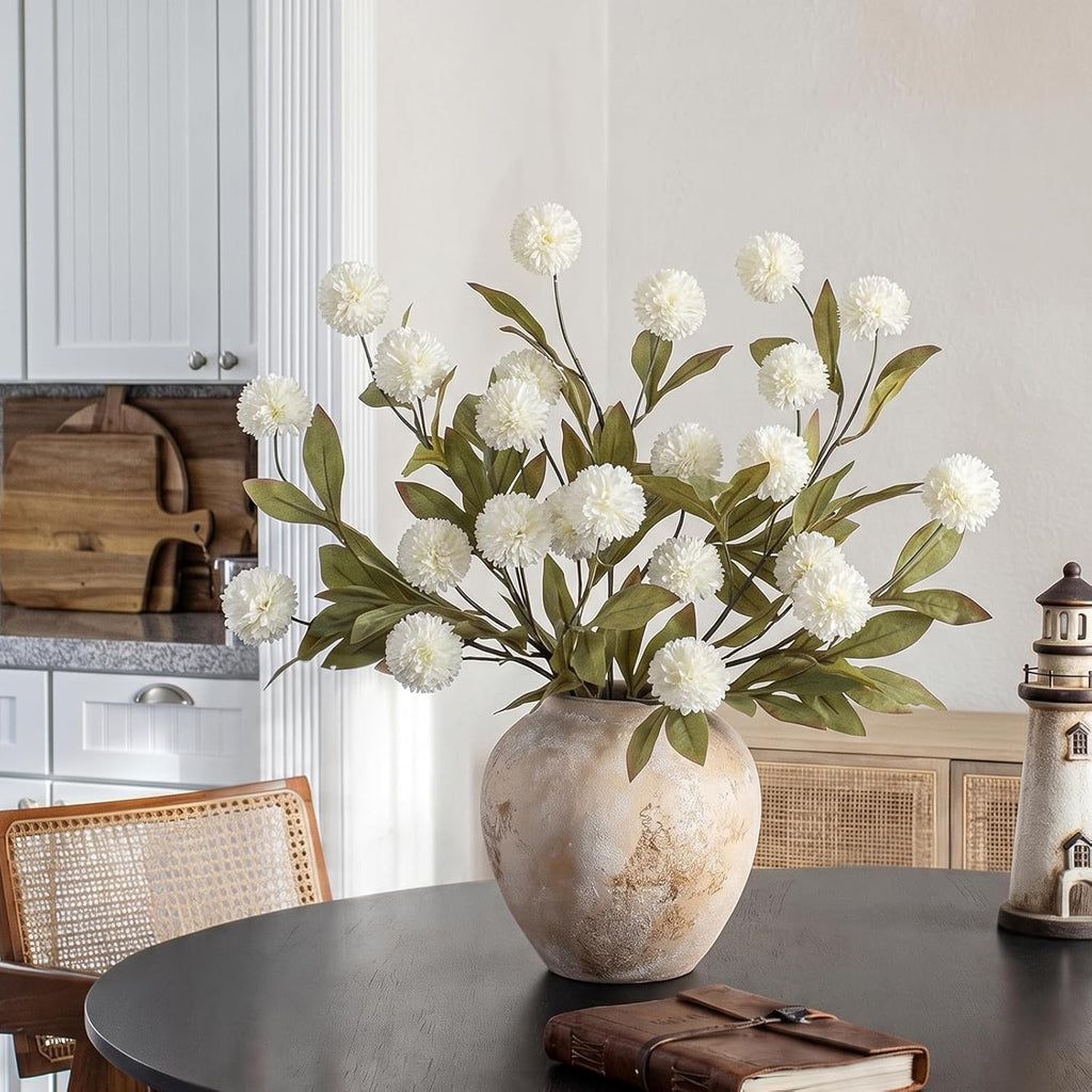 27"Artificial Pompon Mum Stems Silk Flowers for Vase Decor(Cream) - Set of 6