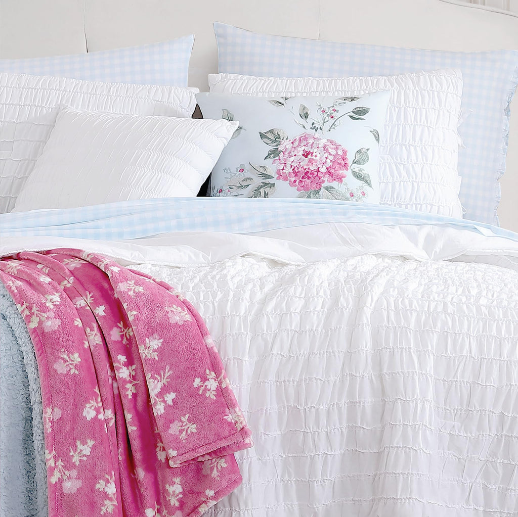 Quilt Set, Reversible Cotton Bedding with Matching Shams, Beautifully Ruched Home Decor for All Seasons (Seren