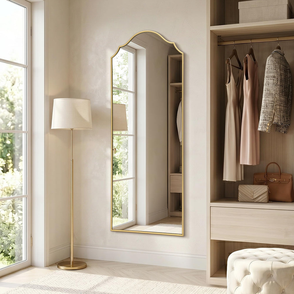 Scalloped Full Length Mirror: 21"x56" Gold Arched Floor Mirror