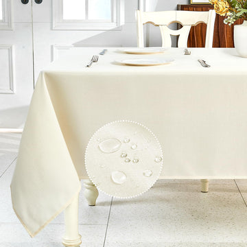 Textured Linen Table Cloth for Rectangle Table, Ivory, 60 x 84 Inch