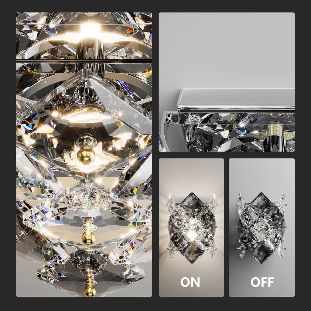 Modern Crystal Wall Sconces,Chrome Wall Light Fixtures,Luxury Indoor Wall Lamp,K9 Crystal Vanity Wall Mount