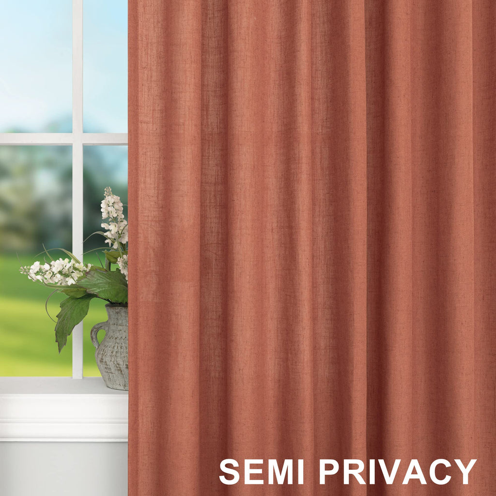 Burnt Orange Curtains 90 Inches Long Dining 2 Panels Back Tab Pocket Light Airy Breathable Flowing Cotton Textured