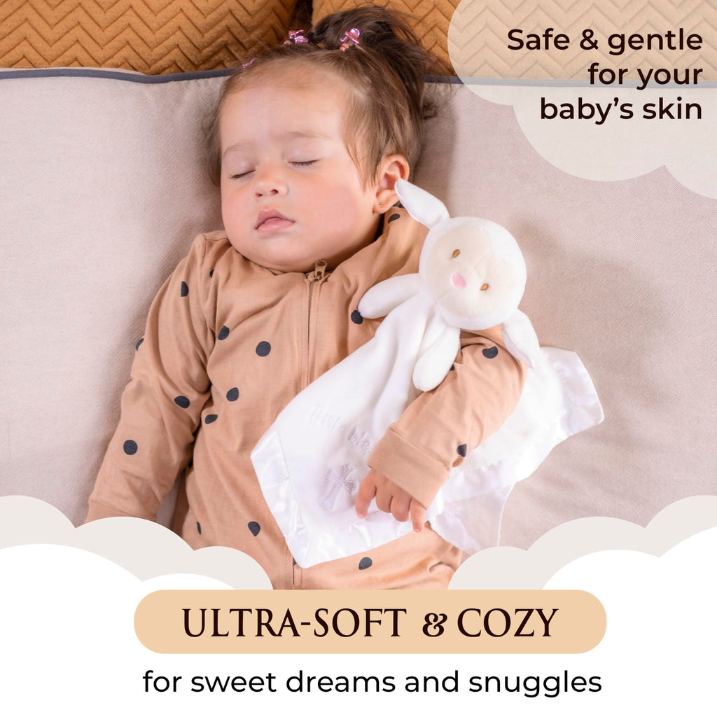 Lamb Lovey, Baptism Gifts for Girl & Boys - Loveys for Babies, Soft Embroidered Baby Blanket with Cross, Baptism