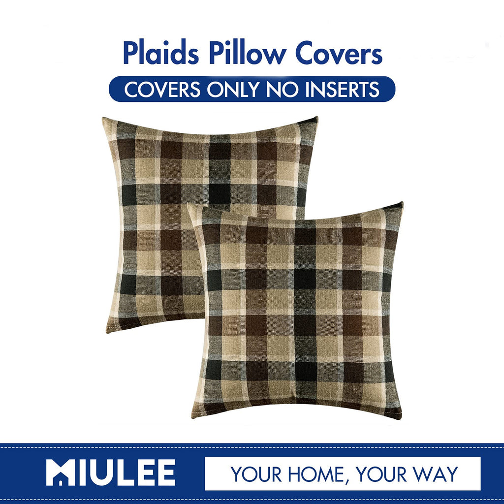 Christmas Decorative Plaid Pillow Covers Coffee and Brown 20x20