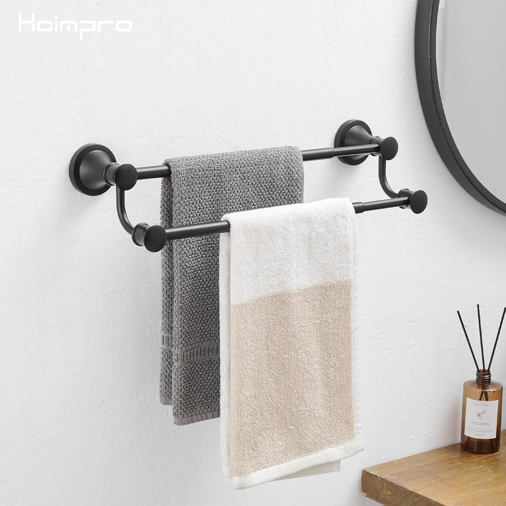 Double Towel Bar Towel Rack Holder Wall Mounted Black