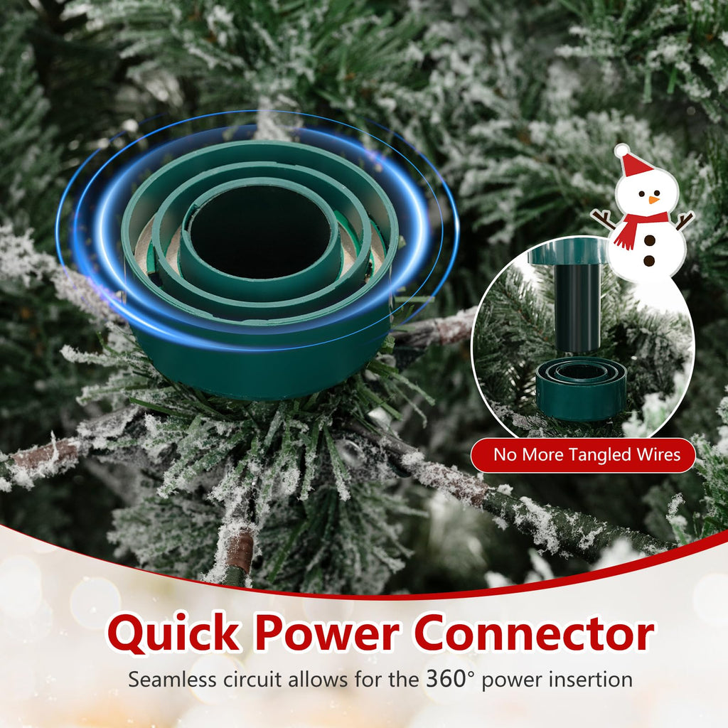 12 ft Pre-Lit Snow Flocked Christmas Tree, Quick Power Connector