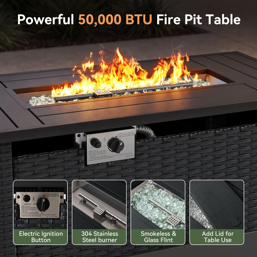 Patio Furniture Set, Aluminum Outdoor Furniture with Fire Pit Table