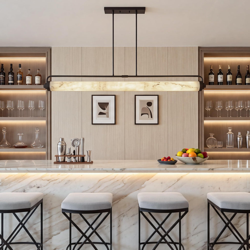 Dimmable LED Alabaster Linear Chandelier, Adjustable Kitchen Island Light