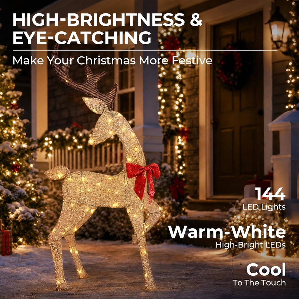 4.5Ft Lighted Reindeer Outdoor Christmas 2D Deer Family Sets Outdoor Reindeer Christmas Yard Decoration