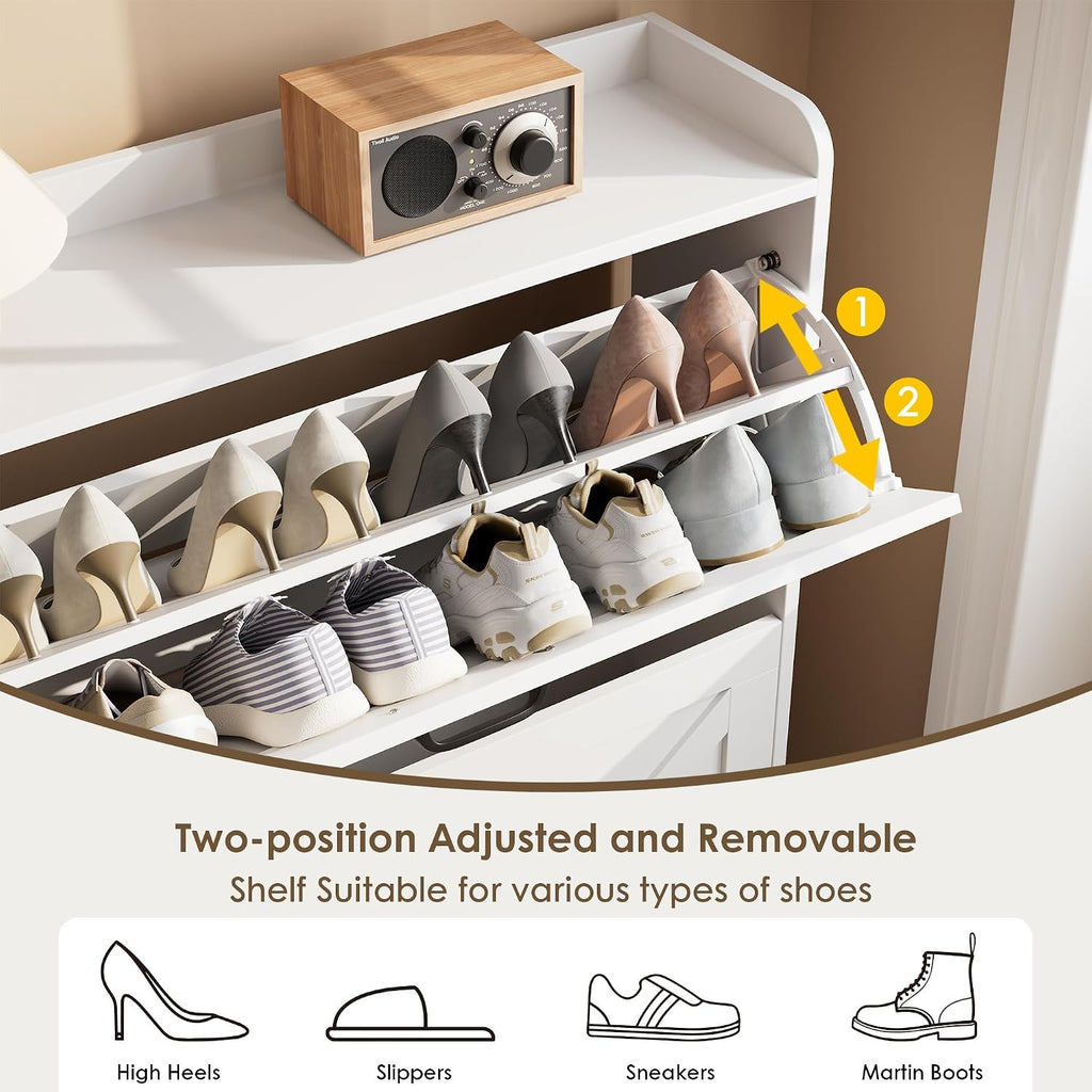 Shoe Cabinet with 2 Flip Drawers, Freestanding Shoe Organizer, Shoe Cabinet with Metal Legs, Narrow Shoe Rack Cabinet