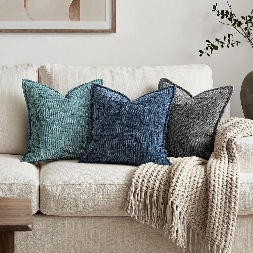 Slubby Textured Decorative Throw Pillow Covers Navy Blue 18x18