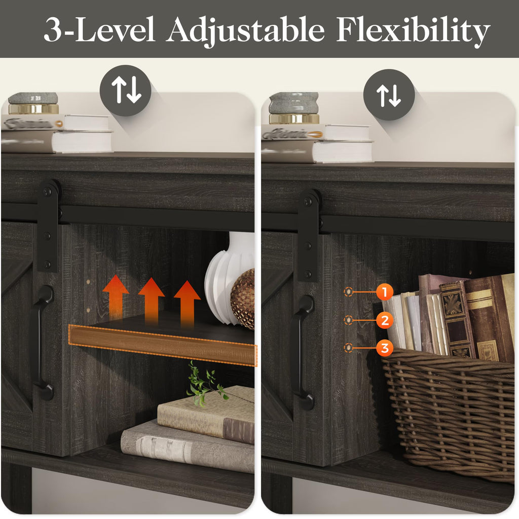 46" Entryway Console Table with Drawers & Sliding Barn Door, Wood Sofa Table with Adjustable Shelf, Suitable, Foyer &