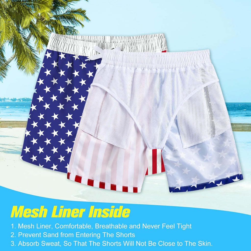 Boys Funny Print Swim Trunks with Anti-Chafe Mesh Lining