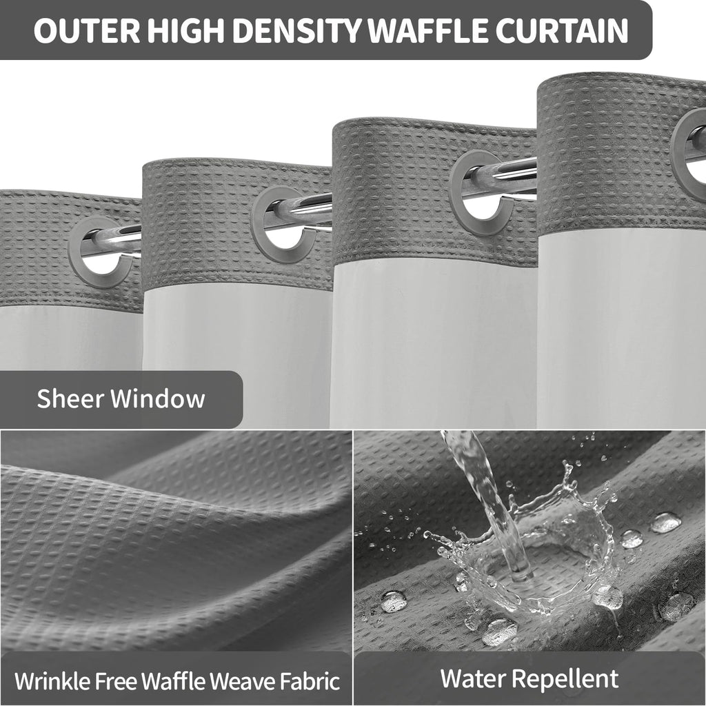Ringless Waffle Weave Fabric Shower Curtain Set, Grey, 72"x75"