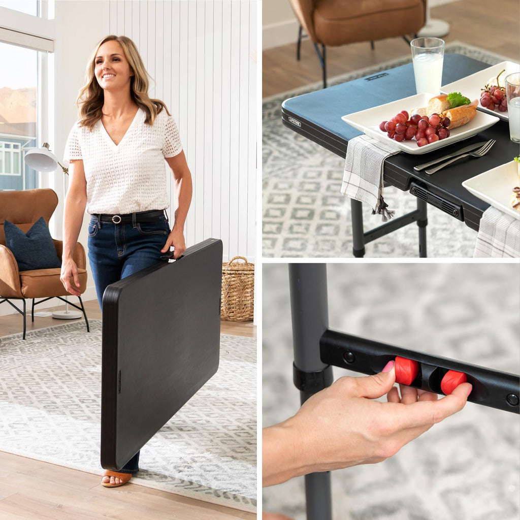 4-Foot Commercial Adjustable Folding Table, Black