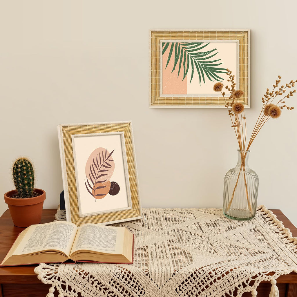 5x7 Bamboo Woven Picture Frame, Boho, Real Glass