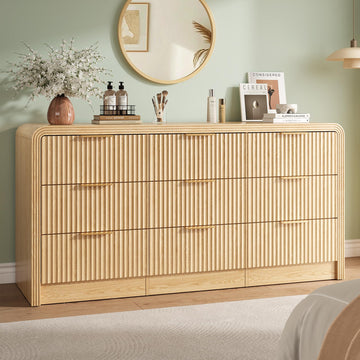 Fluted 9 Drawers Dresser, 63'' Wide Chest of Drawers