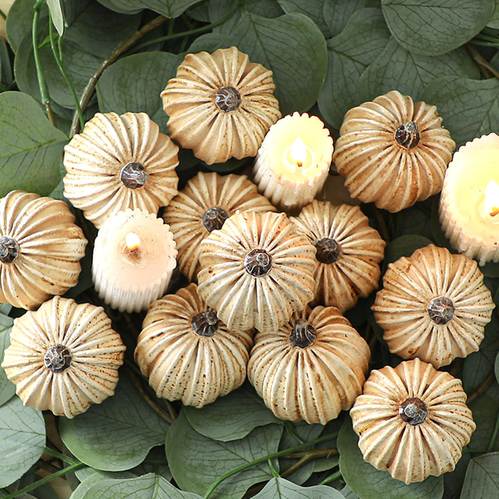 12 Pcs White Rustic Fall Pumpkin Decor Resin Pumpkins for Thanksgiving Decorations Farmhouse Decorative Pumpkins