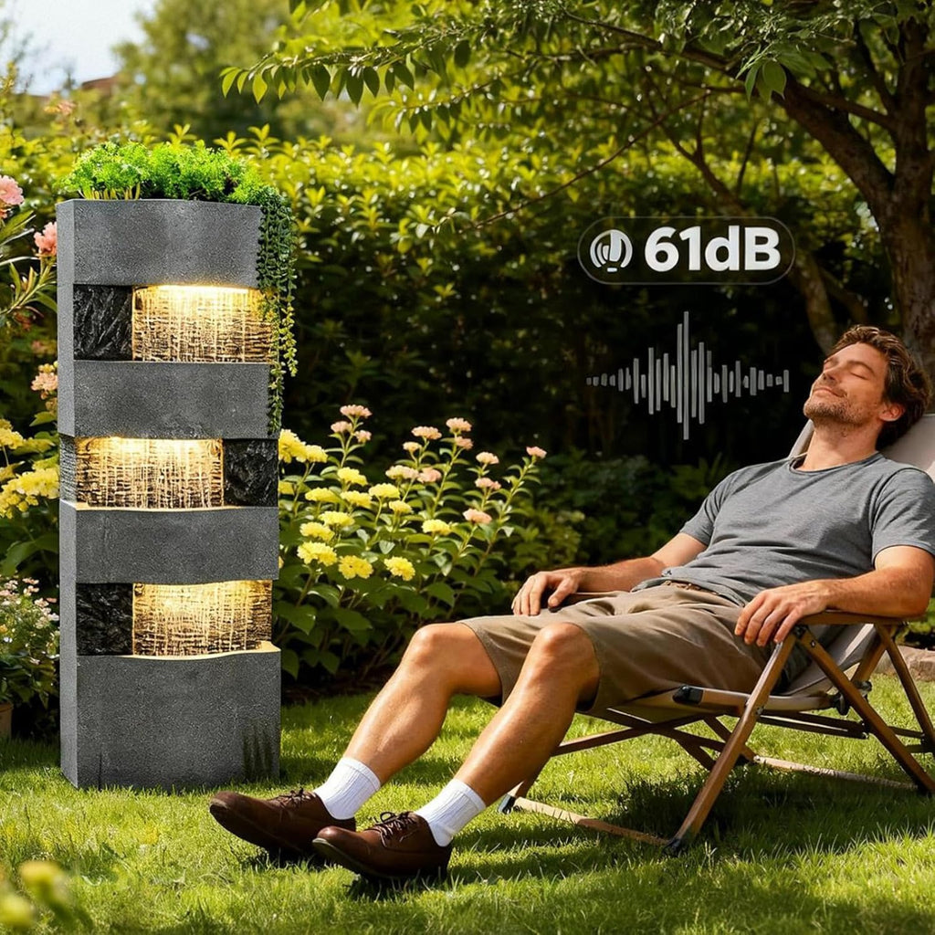 40.5''H Garden Water Fountain Outdoor,4 Tiers Floor Standing Waterfall Outdoor Fountains with LED Lights