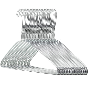 Silver Metal Wire Clothes Hangers 16inch 13 Gauge Clothes Garment Coat Hanger (50 Pack)