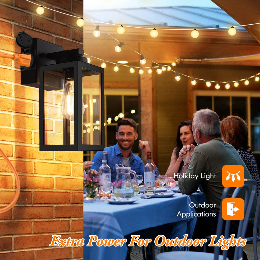 2-Pack Porch Lights Outdoor Wall Lantern, Black Outdoor Wall Light with Outlet, Waterproof Anti-Rust Exterior Light