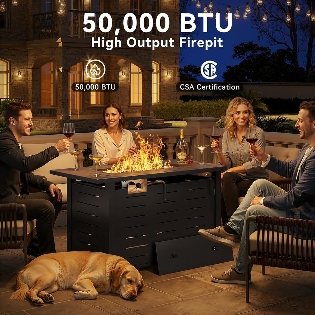 41 Inch Propane Fire Pit - 50,000 BTU Gas Fire Pit Table with Removable Lid & Lava Rocks
