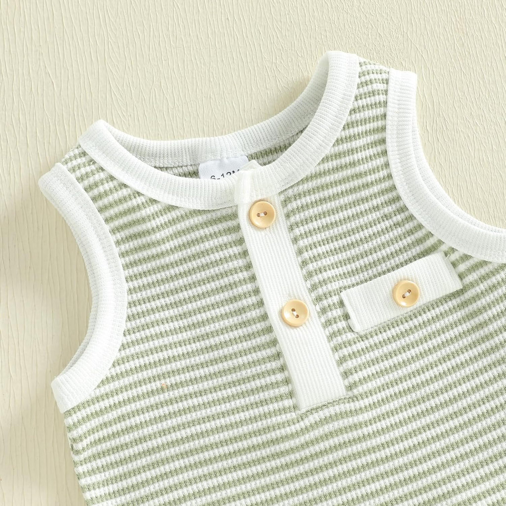 Toddler Baby Boy Stripe Waffle Sleeveless Shirt Shorts Set