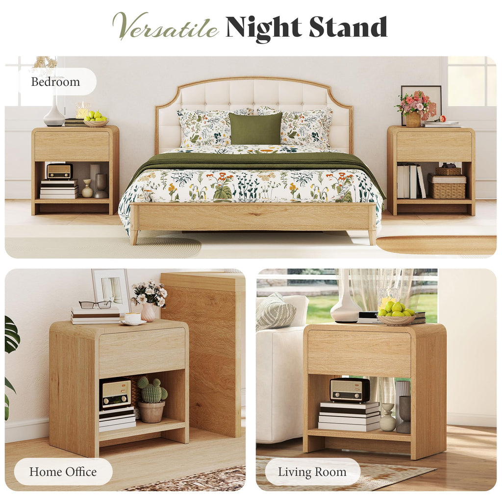 Nightstands Set of 2 with Storage Drawer & Shelves, Oak
