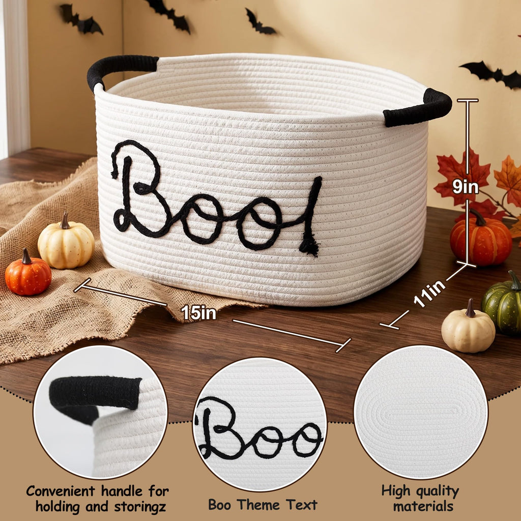 Boo Basket for Halloween, 15"x11"x9" Cute Halloween Empty Gift Spooky Boo Basket for Women, Baby, Men, Teacher, Teen