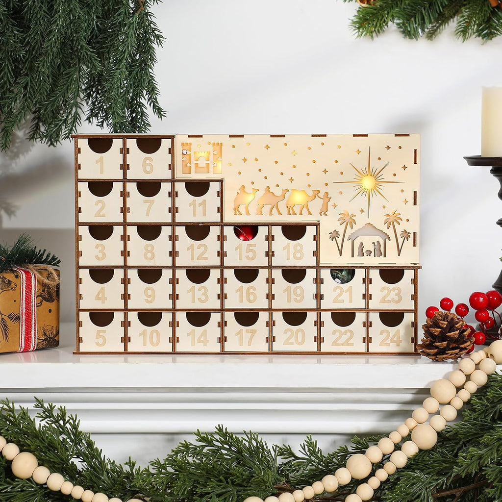 Wood Advent Calendar with 24 Drawers 2026 Nativity Advent Calendar