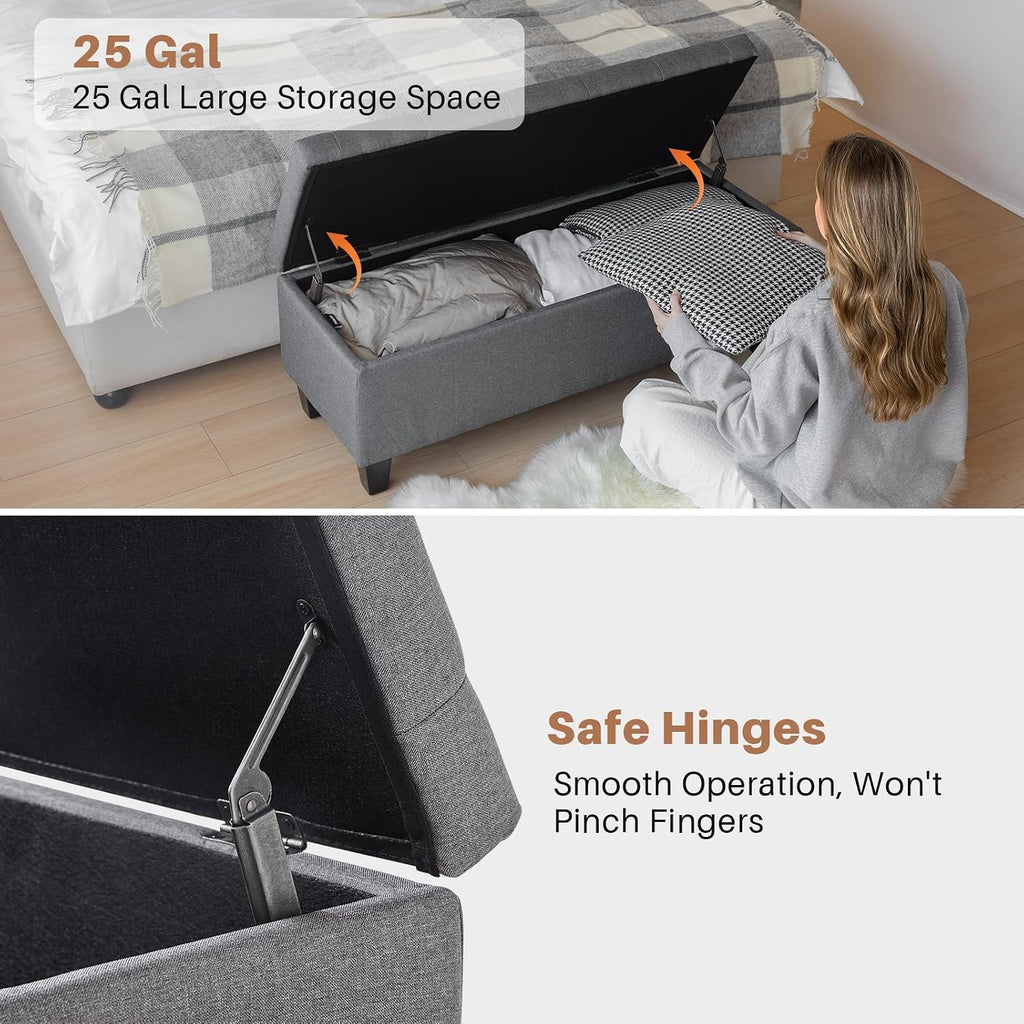 42" Storage Ottoman Bench, End of Bed Storage Bench,330 LBS Load | Button Tufted Fabric , Solid Wood Leg, Safety