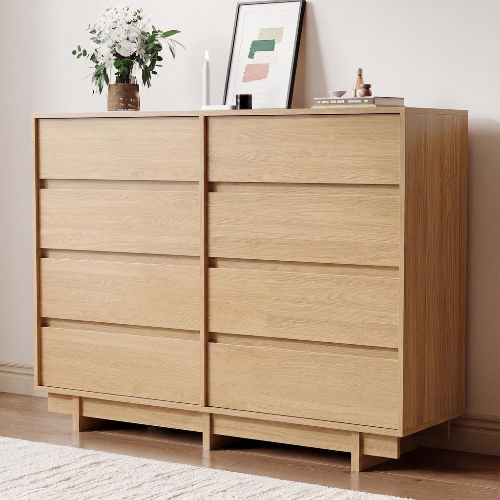 Oak 8 Drawer Dresser, 53" Wide Chest of Drawers
