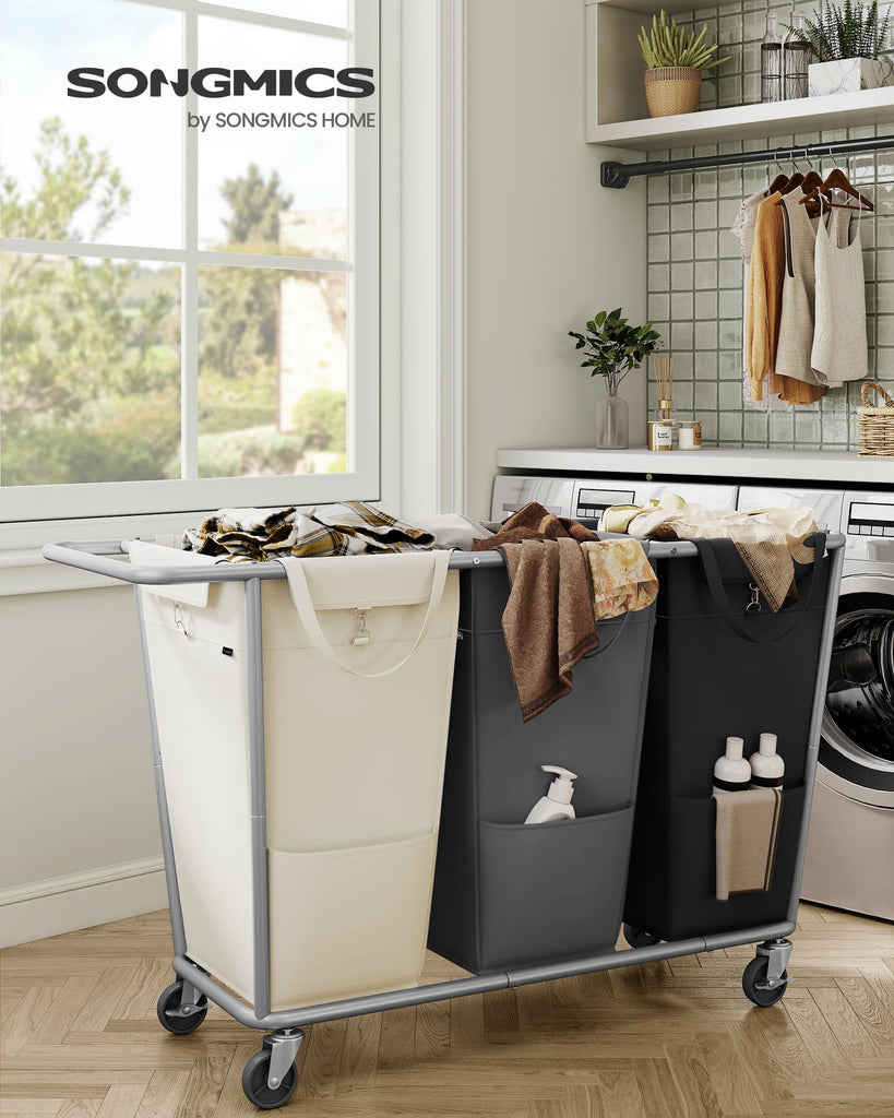 3-Section Laundry Basket with Wheels, 76.6 Gallons (290 L) Hamper