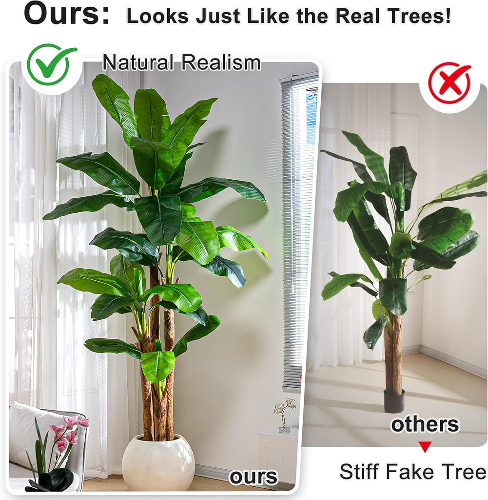Banana Tree 9ft, Faux Tropical Palm Tree Plant with Realistic Leaves, Low Maintenance Indoor Outdoor Decor Porch, Pot