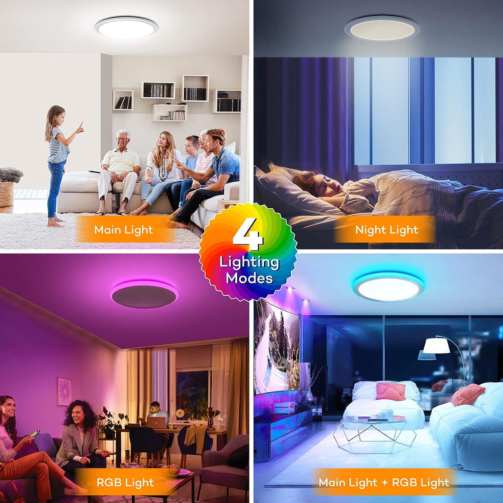 RGB Led Flush Mount Ceiling Light with Remote Control, 13Inch 24W 2400LM 3000K-6500K Dimmable Color Changing Wired