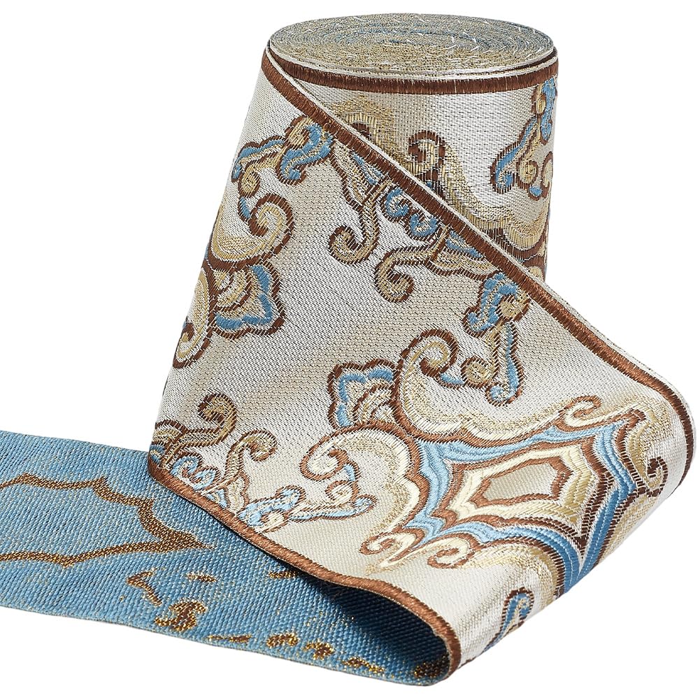 Ethnic Jacquard Ribbon Trim 3-1/2 inch Wide Boho Polyester Embroidered Woven Ribbon Trim Applique for DIY - 5.5 Yards