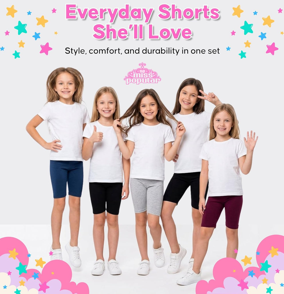 Girls Cotton Spandex Biker Shorts Pack Stretch Active Shorts Elastic Waist Dance School Play