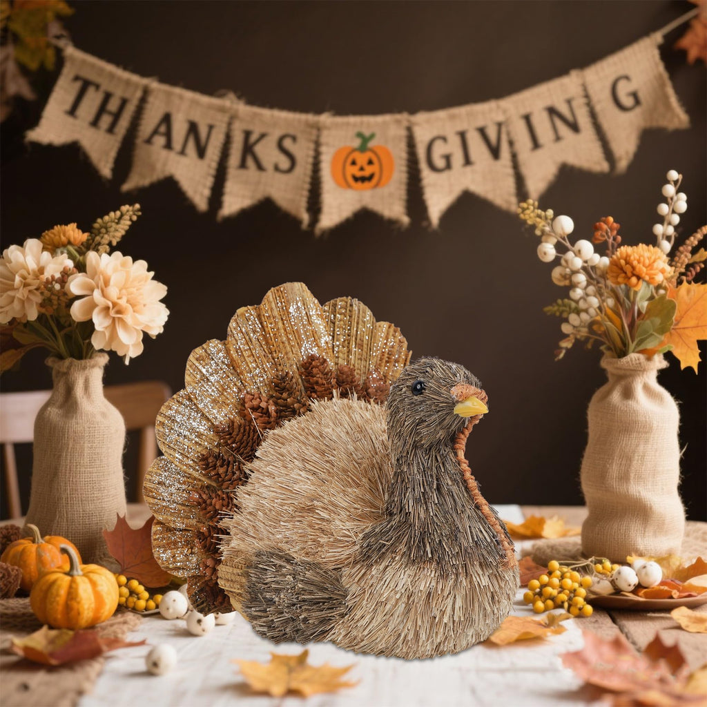 Sisal Turkey Figurine - Thanksgiving Table Decorations Indoor