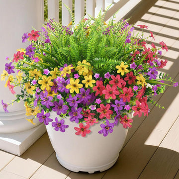 Artificial Flowers for Outdoors Spring Summer Decoration, 12 Bundles Fake Plants UV Resistant Realistic Faux Flower
