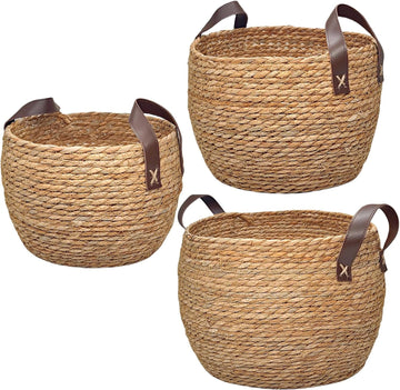 GIB Round Seagrass Storage Baskets Woven Wicker Planter Baskets for Decor | Decorative Basket for Blankets, Plants
